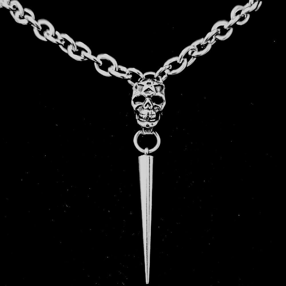 Edgy Goth Silver Skull and Spike Stainless Steel Necklace